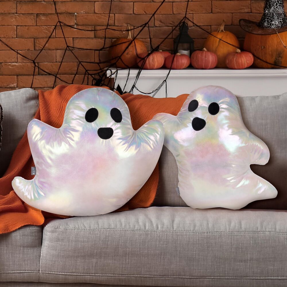 2317 19.6" Iridescent Ghost Decorative Throw Pillow Set of 2, Ghost Shaped